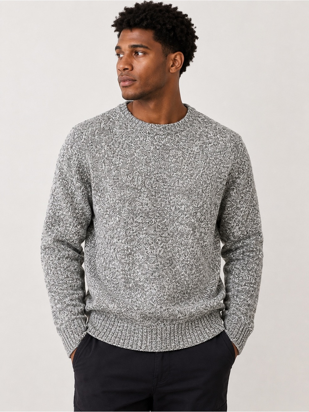 Mantaray Men’s Marled Knit Crewneck Sweater XL Grey White NWT 100% cotton